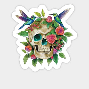 Skull with birds art Sticker